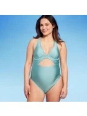Isabel Maternity One Piece Bathing Suit Soft Blue Underwire Cutout Large